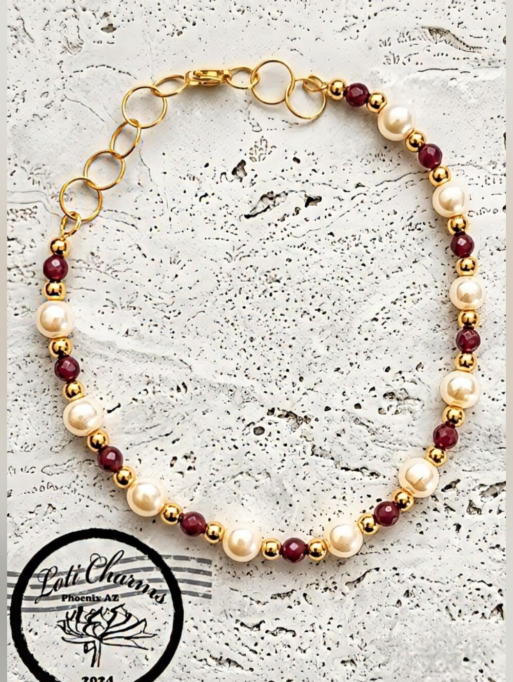 Genuine Red Ruby And Freshwater Baroque Pearls In Gold Plated Classic Necklace
